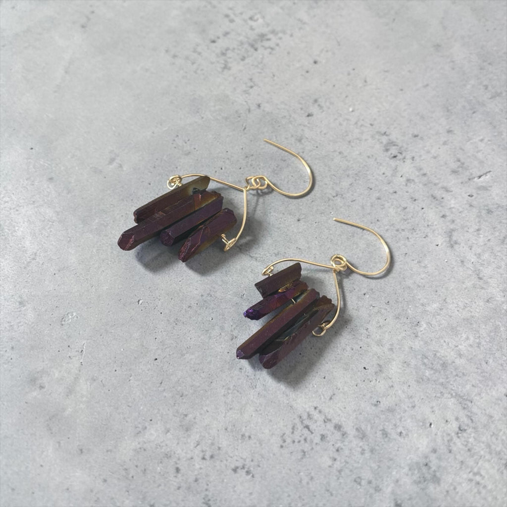 Velvet Ember Shard Quartz Earrings