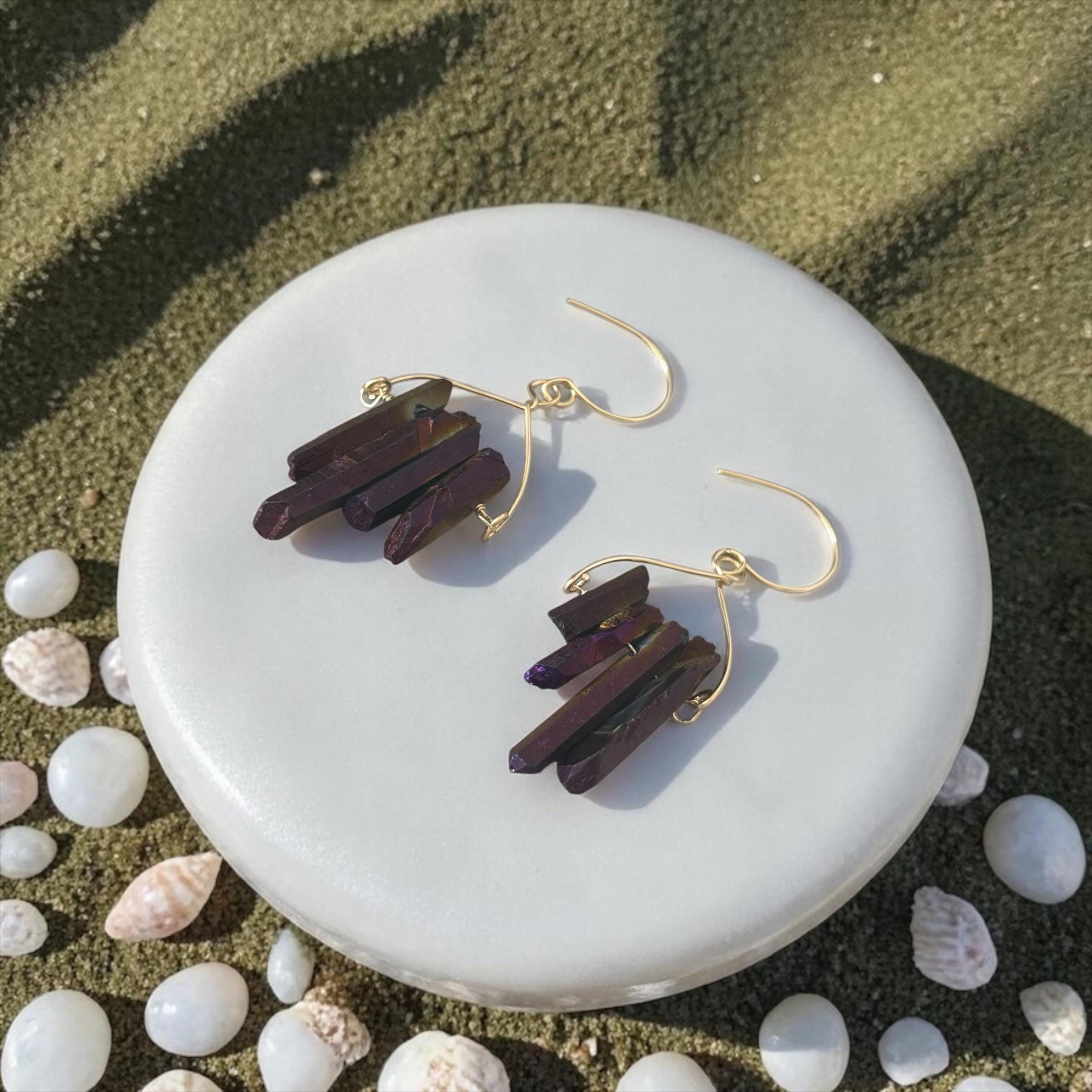 Velvet Ember Shard Quartz Earrings