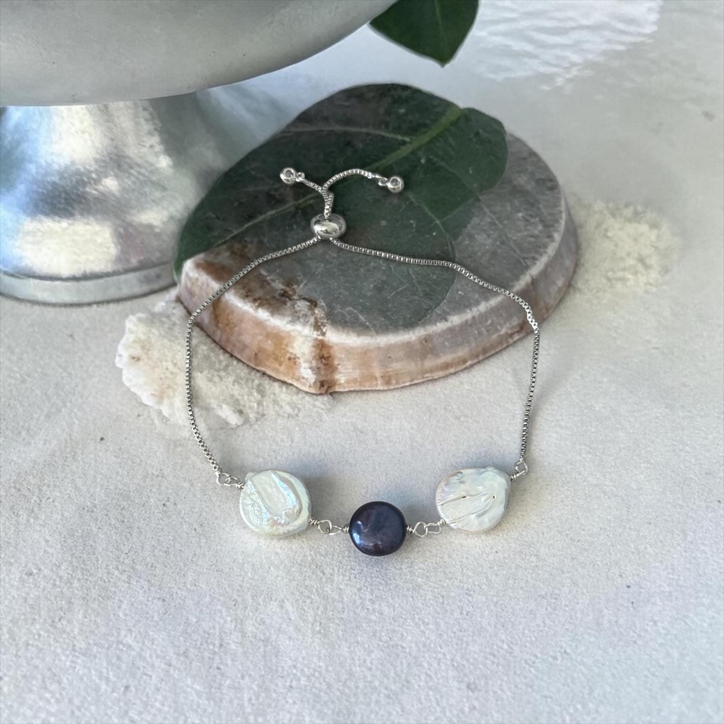 Midnight Muse Pearl Slider Bolo Bracelet