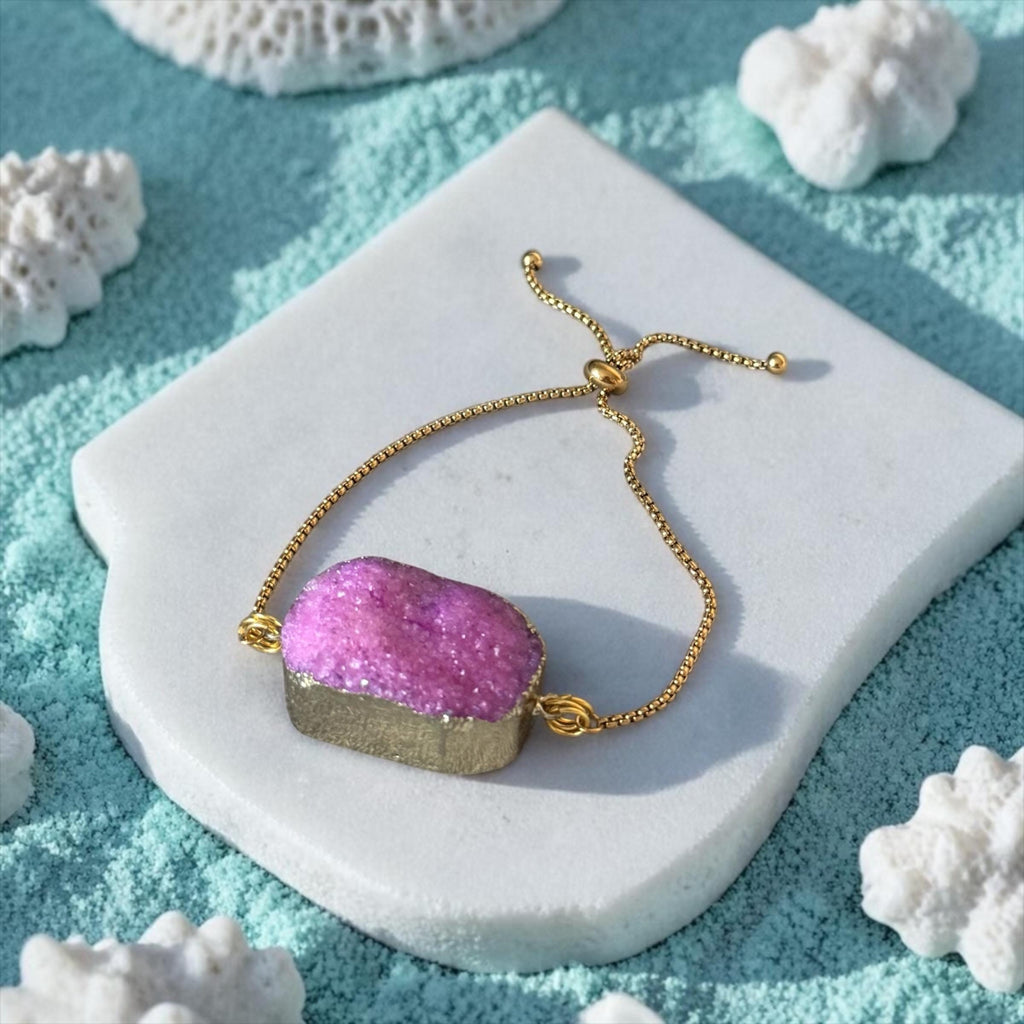 Blush Voltage — Pink Druzy Quartz Adjustable Bolo Bracelet