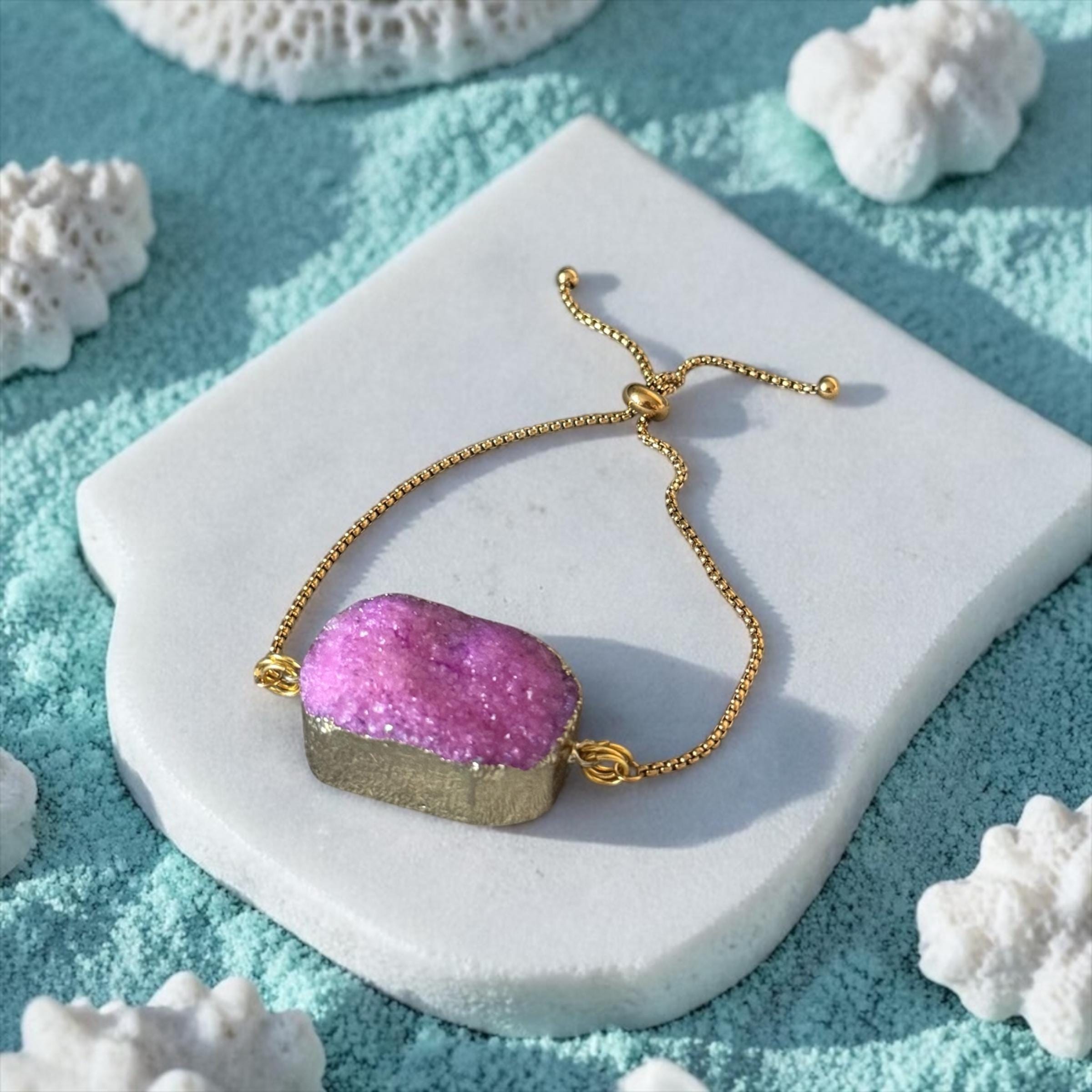 Blush Voltage — Pink Druzy Quartz Adjustable Bolo Bracelet