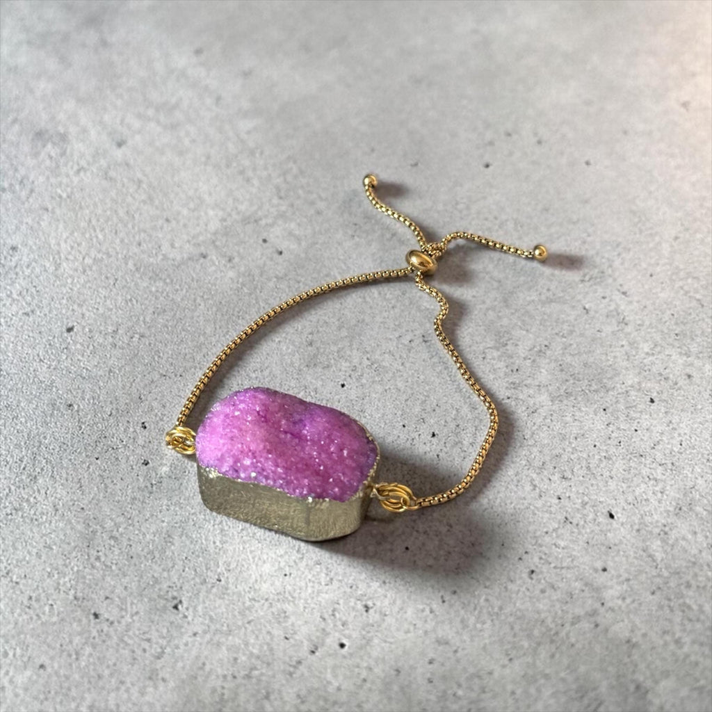 Blush Voltage — Pink Druzy Quartz Adjustable Bolo Bracelet