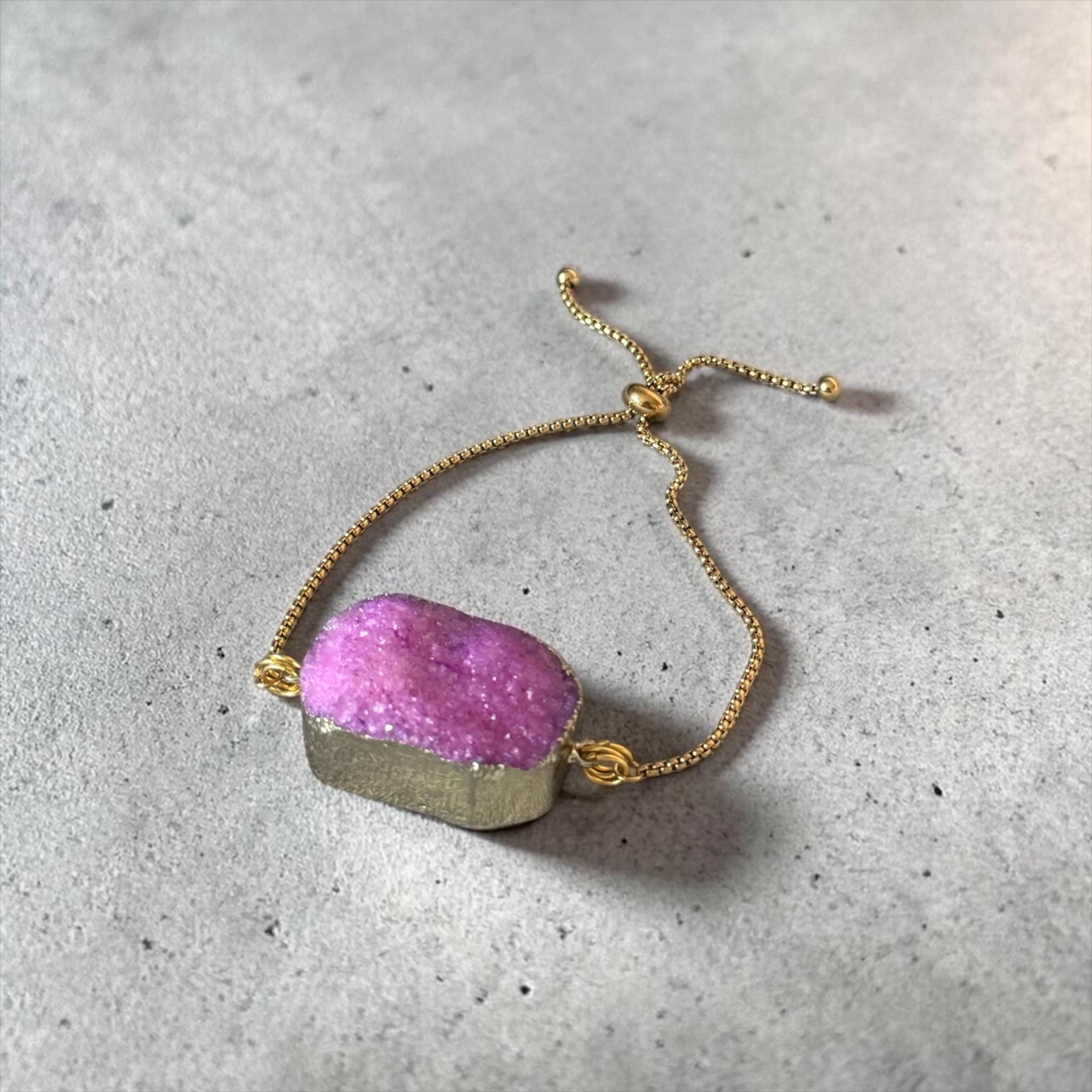 Blush Voltage — Pink Druzy Quartz Adjustable Bolo Bracelet