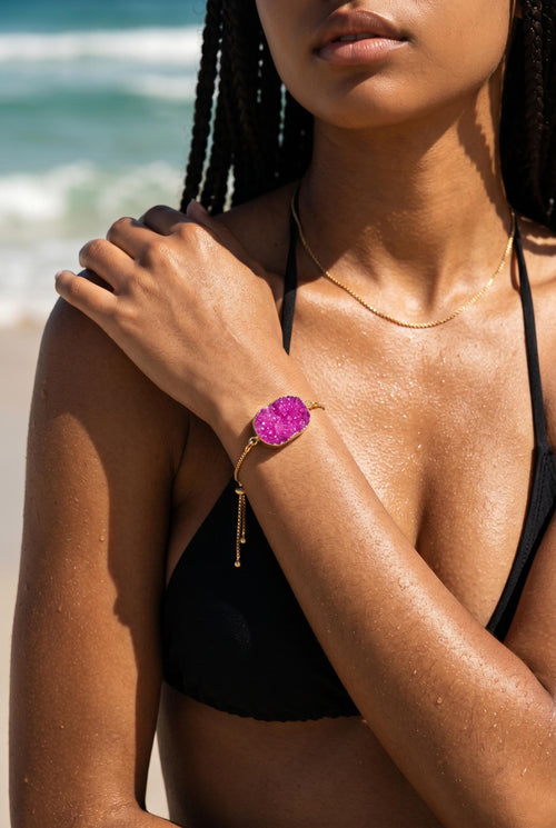 Blush Voltage — Pink Druzy Quartz Adjustable Bolo Bracelet