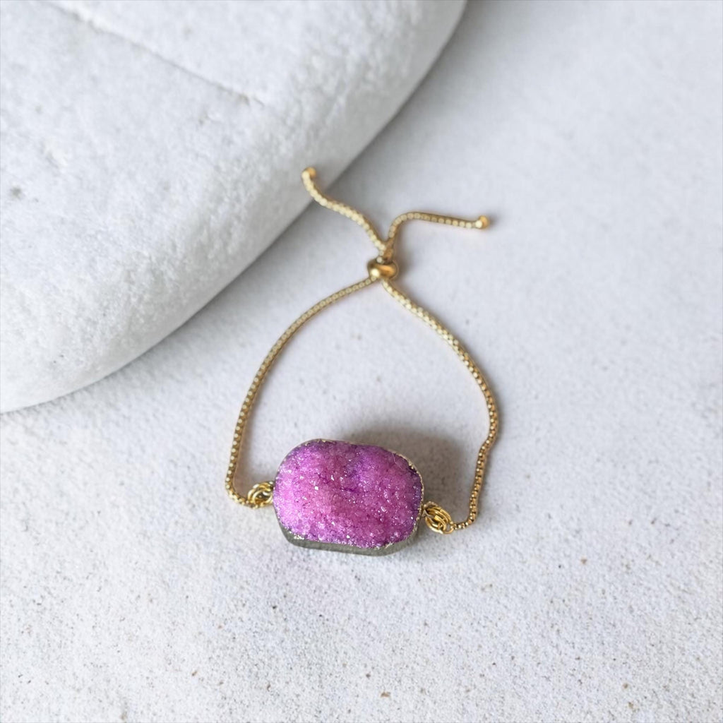 Blush Voltage — Pink Druzy Quartz Adjustable Bolo Bracelet