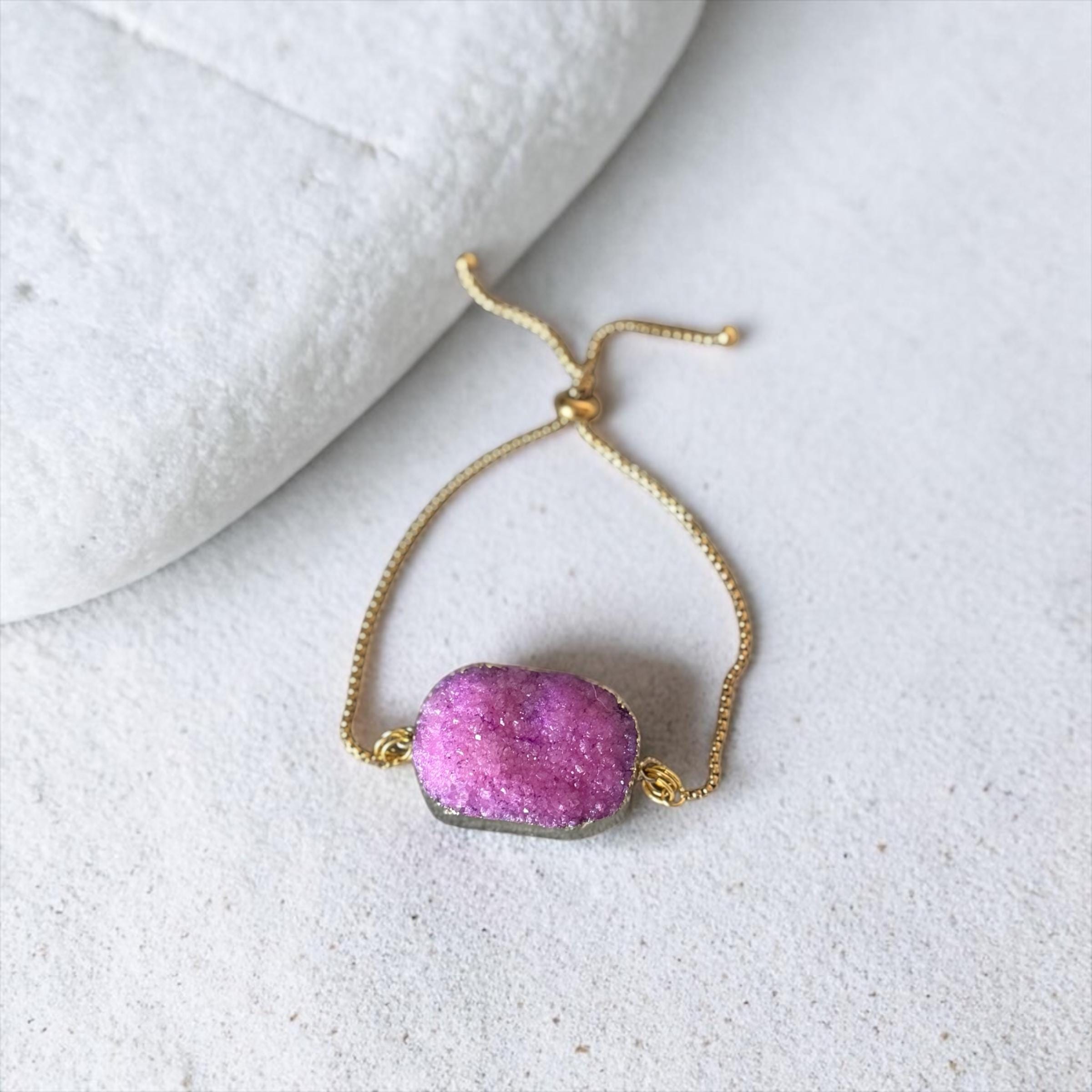Blush Voltage — Pink Druzy Quartz Adjustable Bolo Bracelet