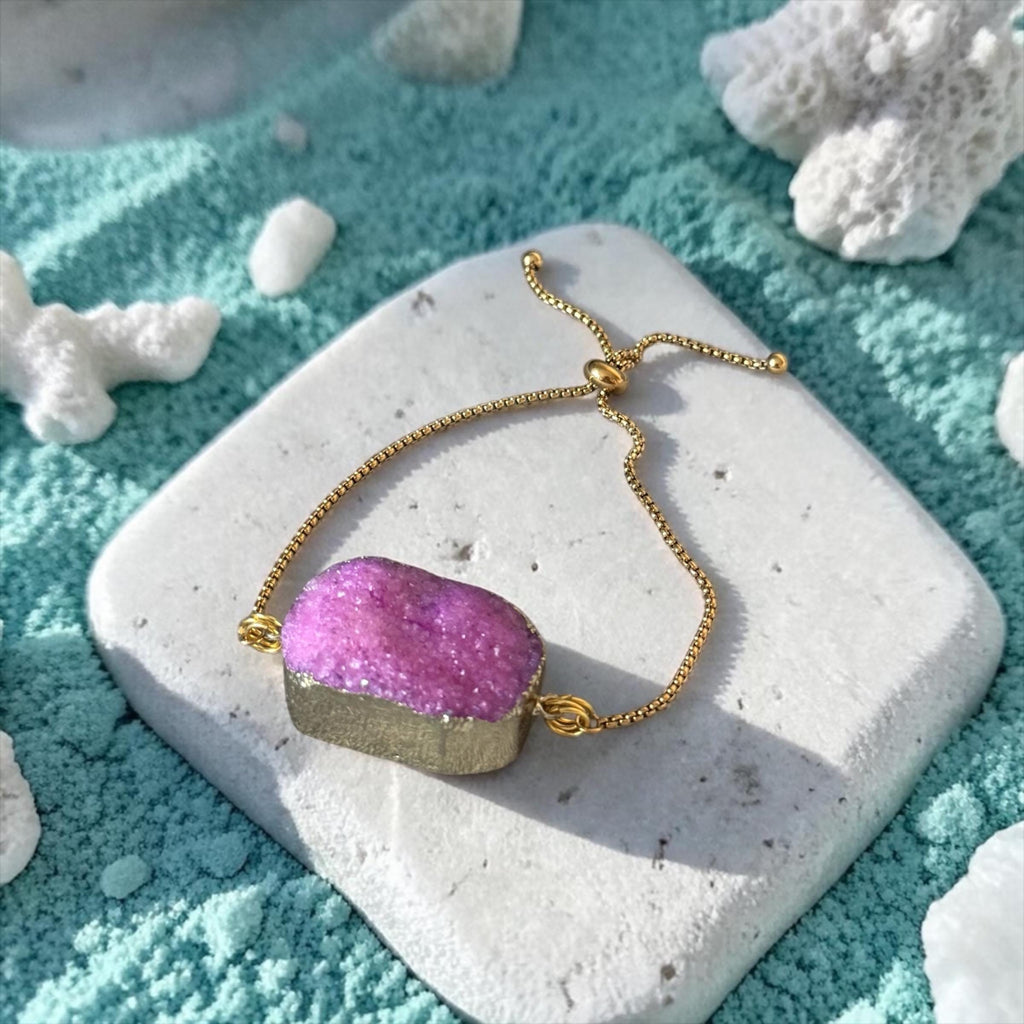 Blush Voltage — Pink Druzy Quartz Adjustable Bolo Bracelet
