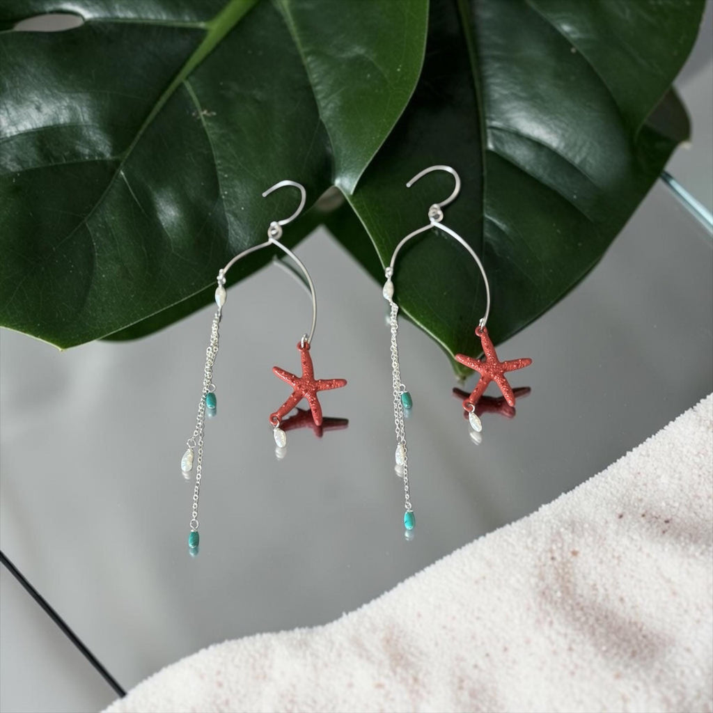 Coral Starfall Drop Earrings