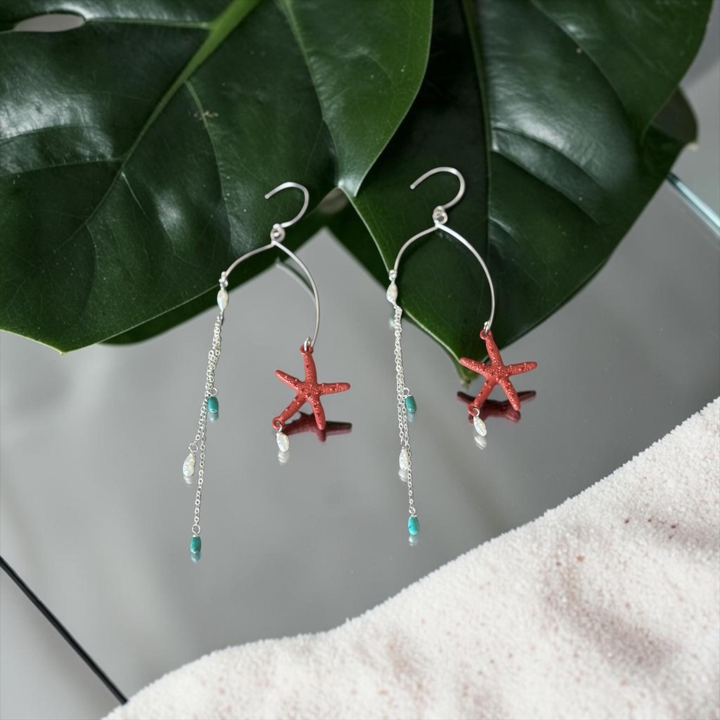 Coral Starfall Drop Earrings