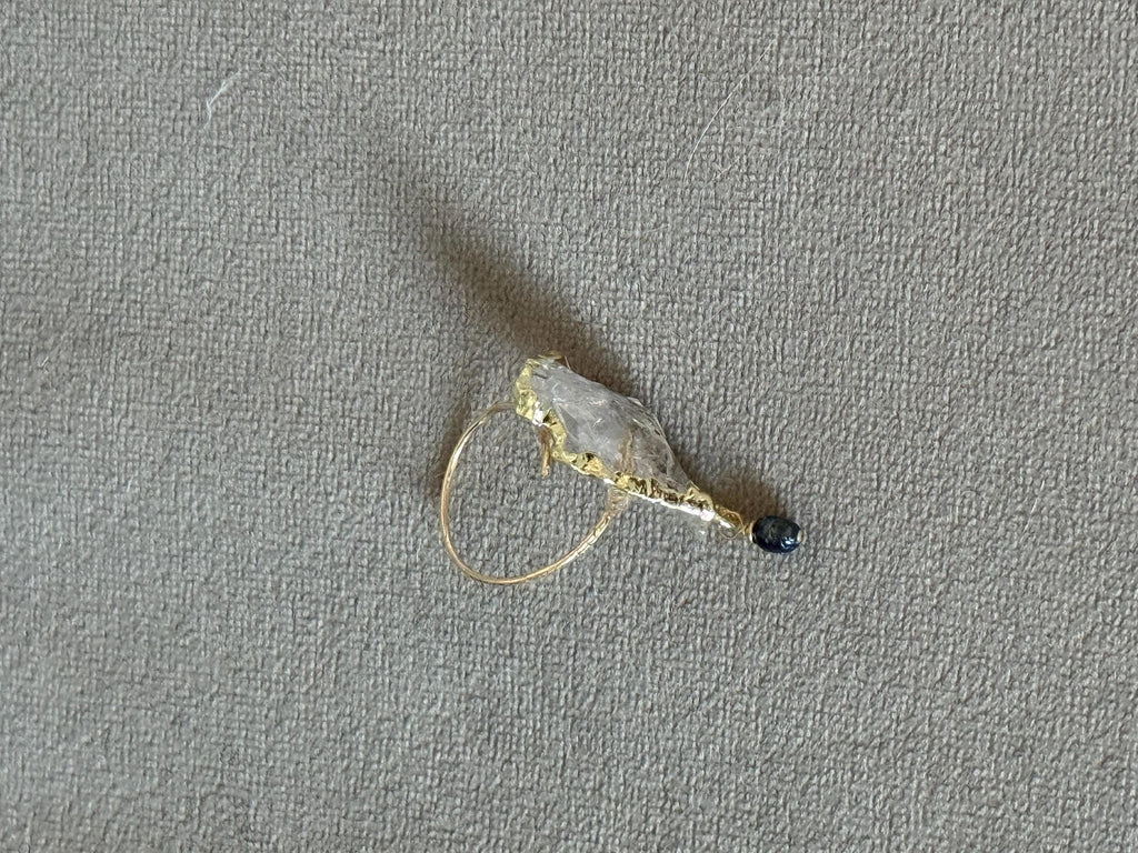 Obsidian Tide Hammered Quartz Ring