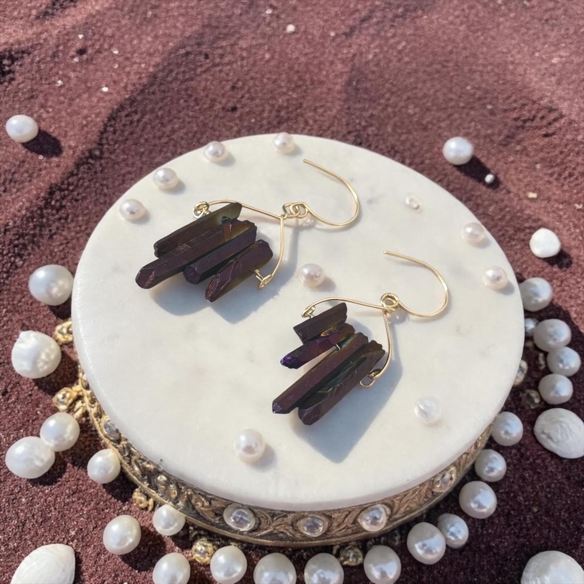 Velvet Ember Shard Quartz Earrings