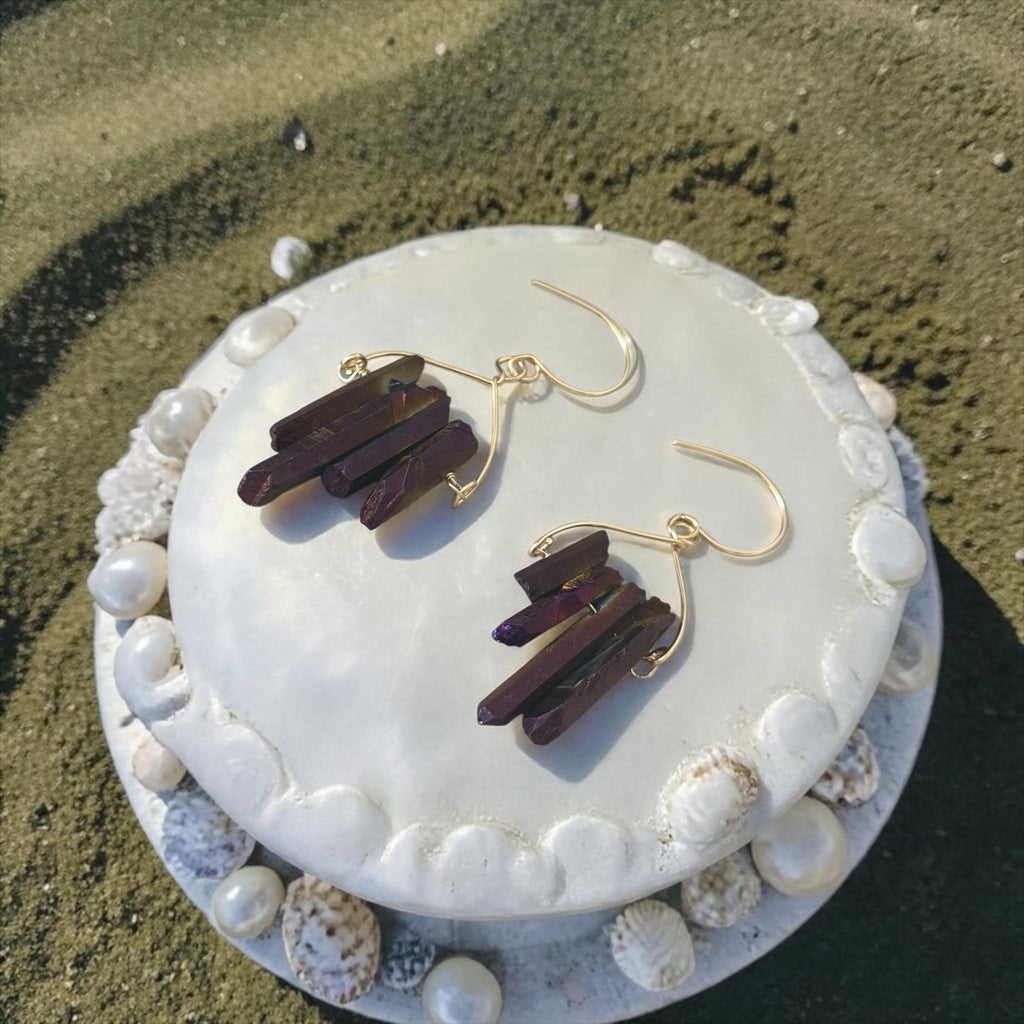Velvet Ember Shard Quartz Earrings