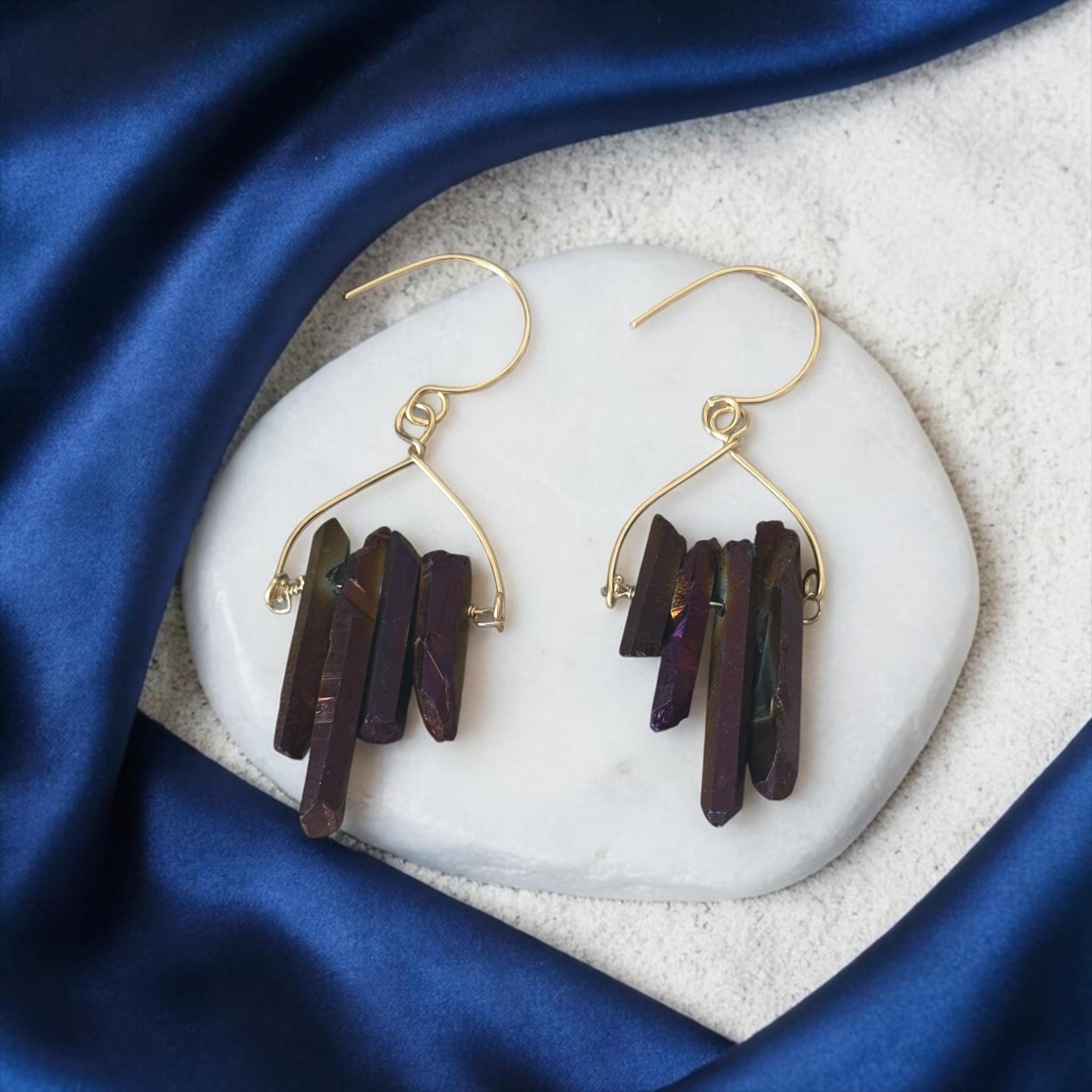 Velvet Ember Shard Quartz Earrings