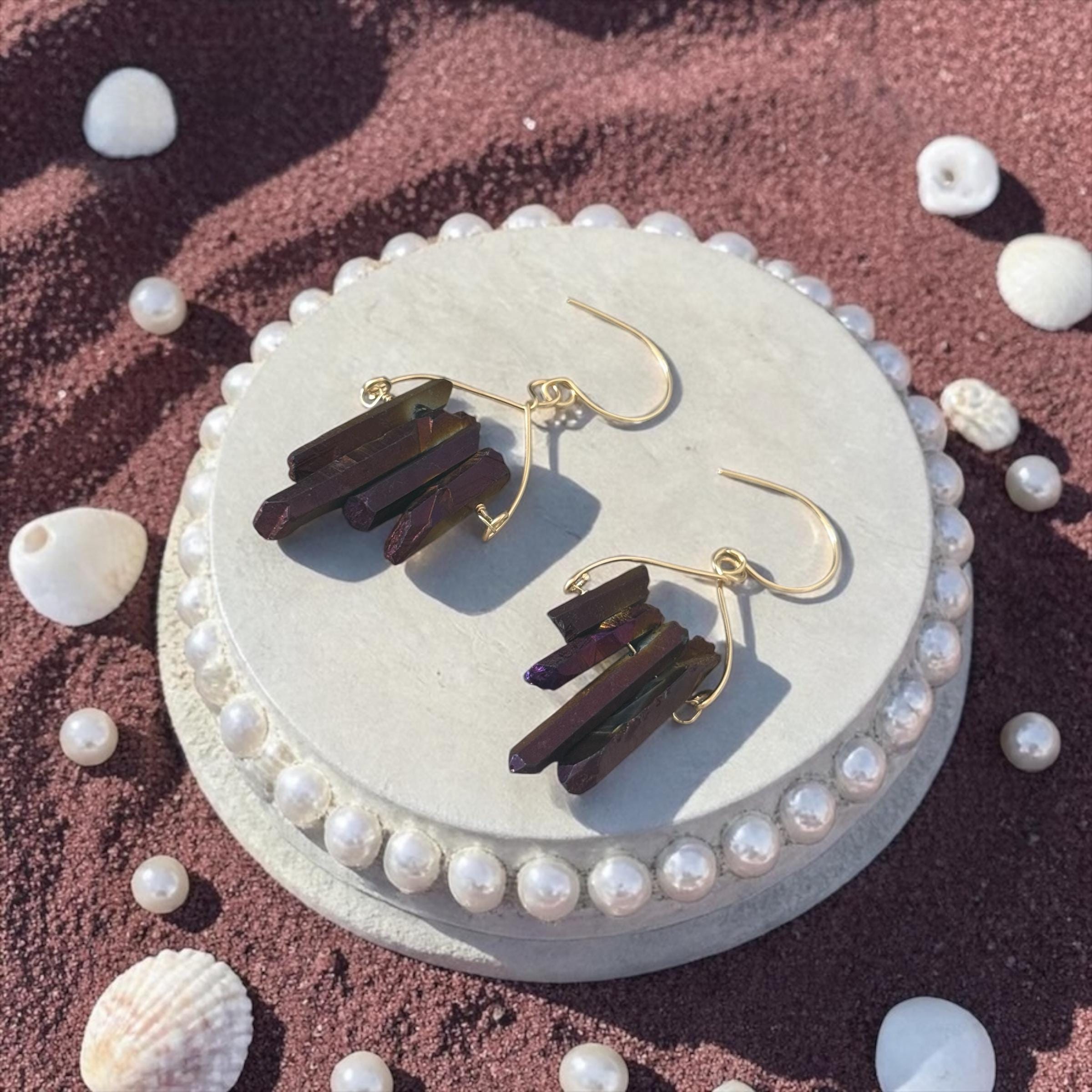 Velvet Ember Shard Quartz Earrings