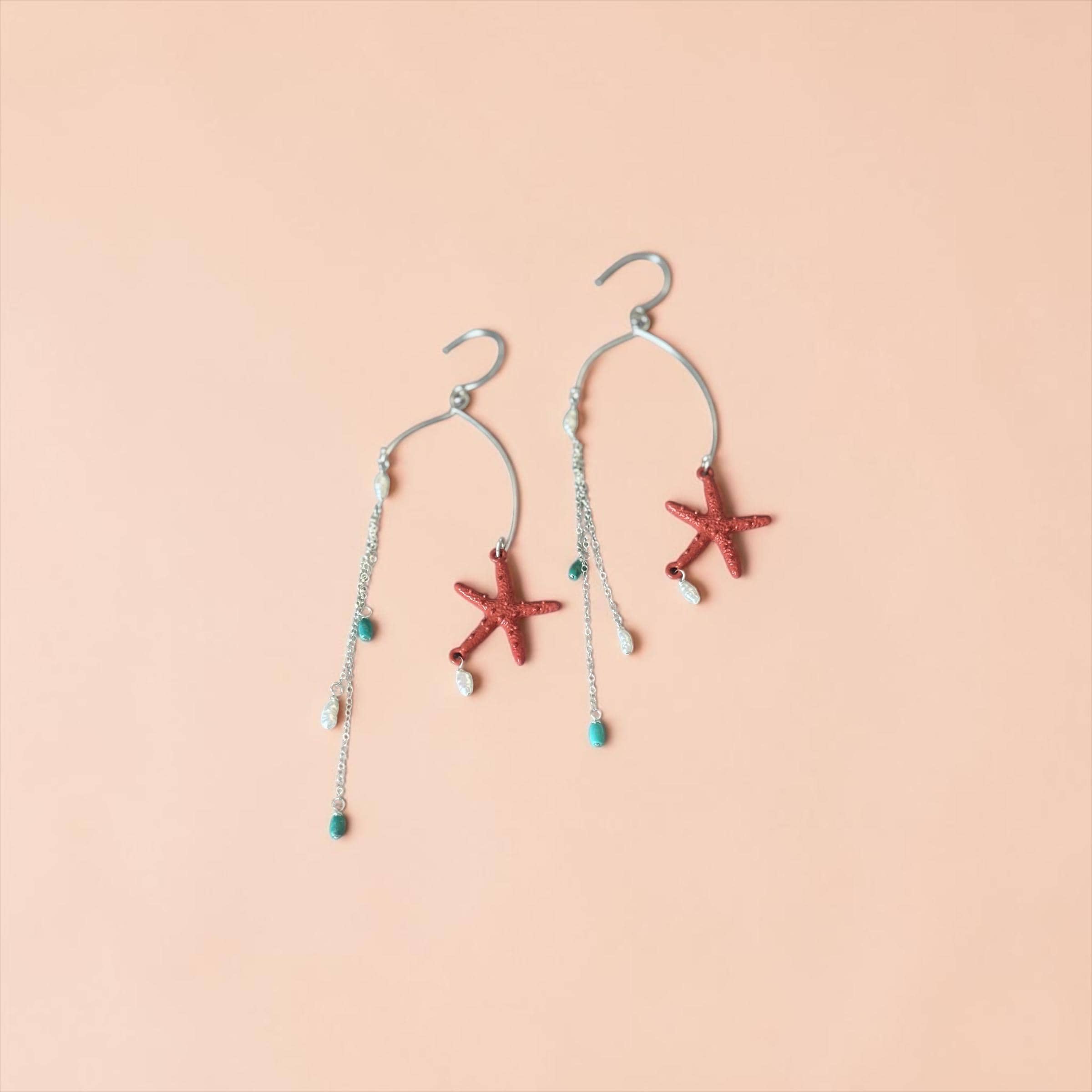 Coral Starfall Drop Earrings