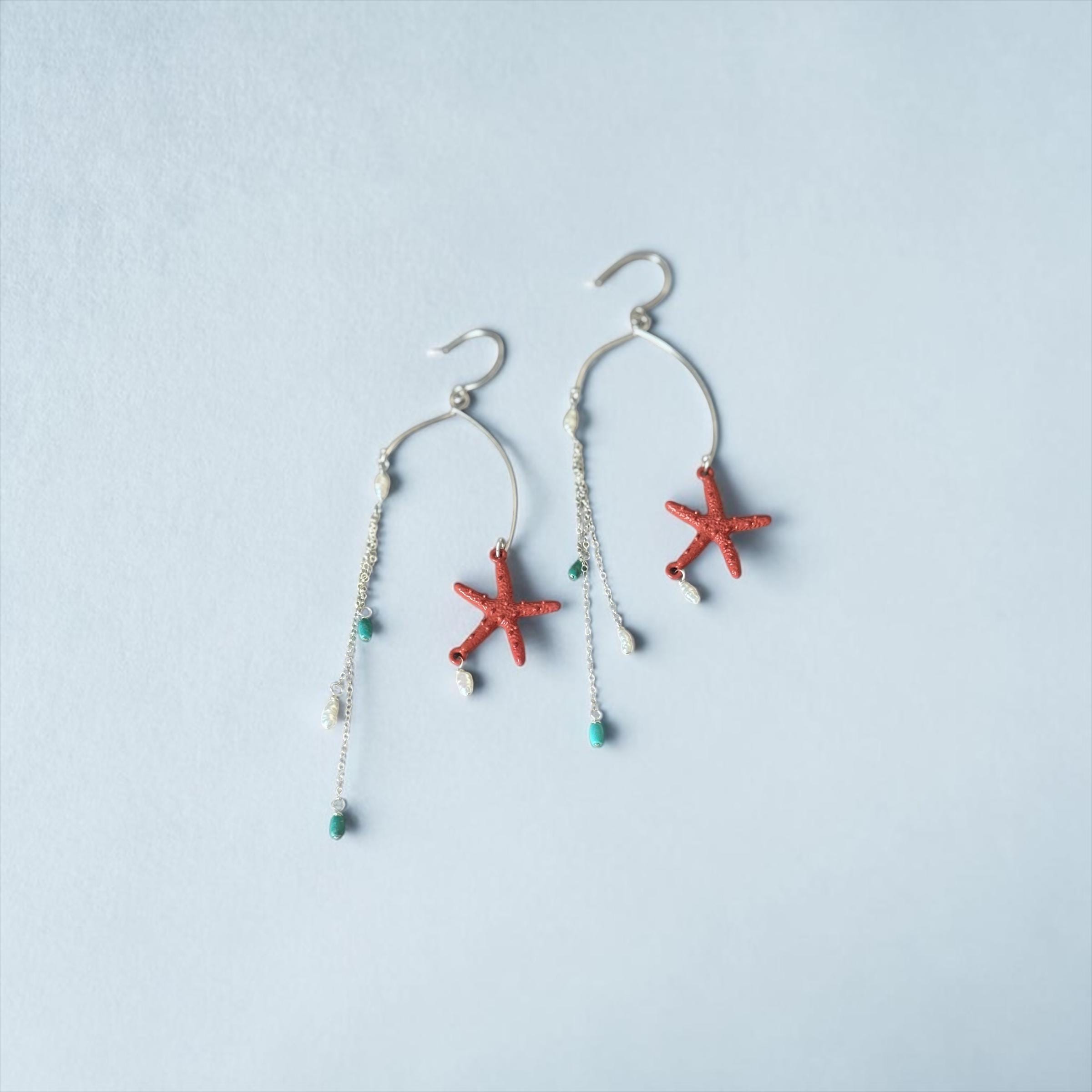 Coral Starfall Drop Earrings