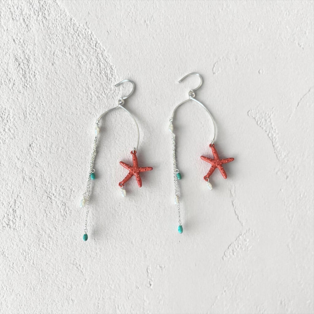 Coral Starfall Drop Earrings