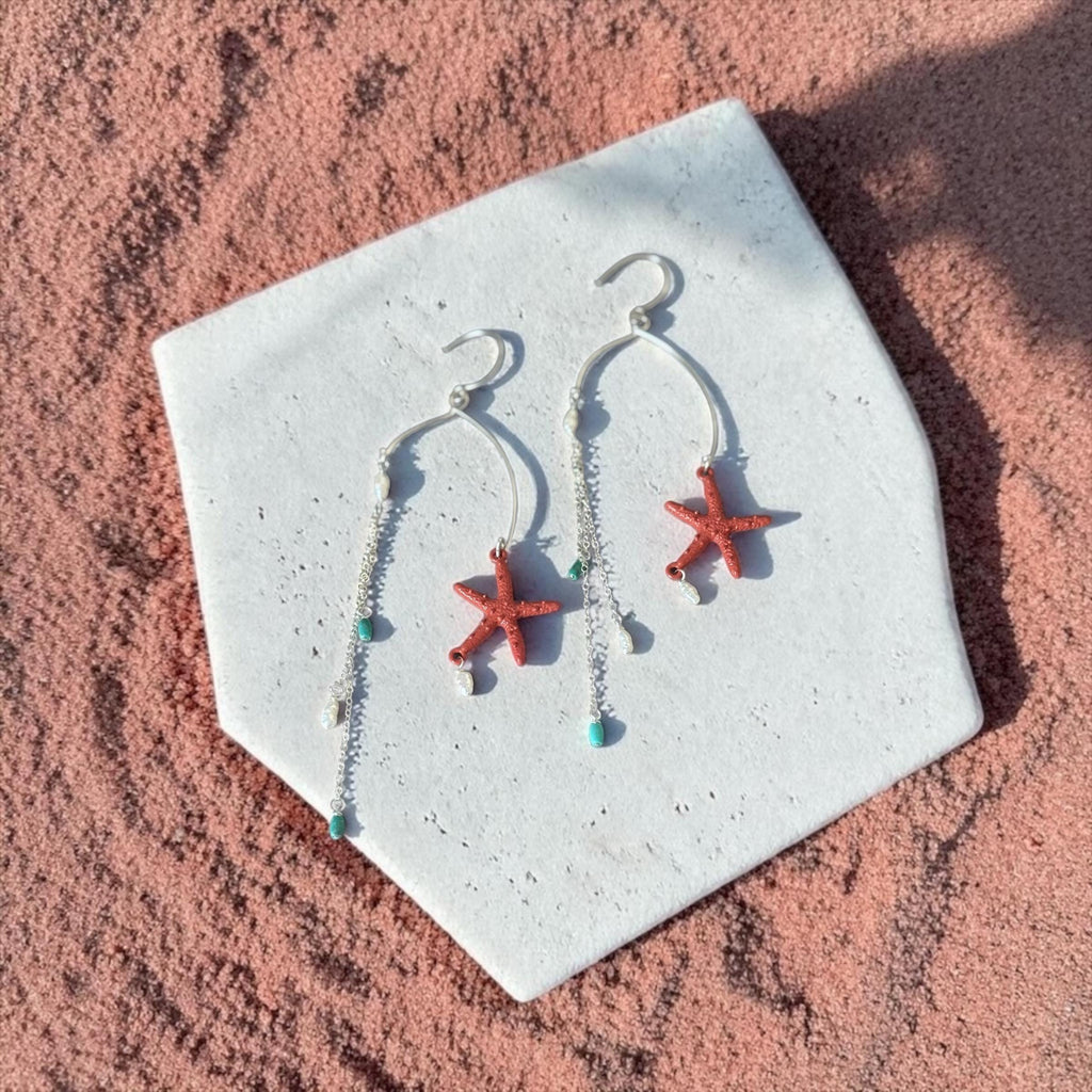 Coral Starfall Drop Earrings