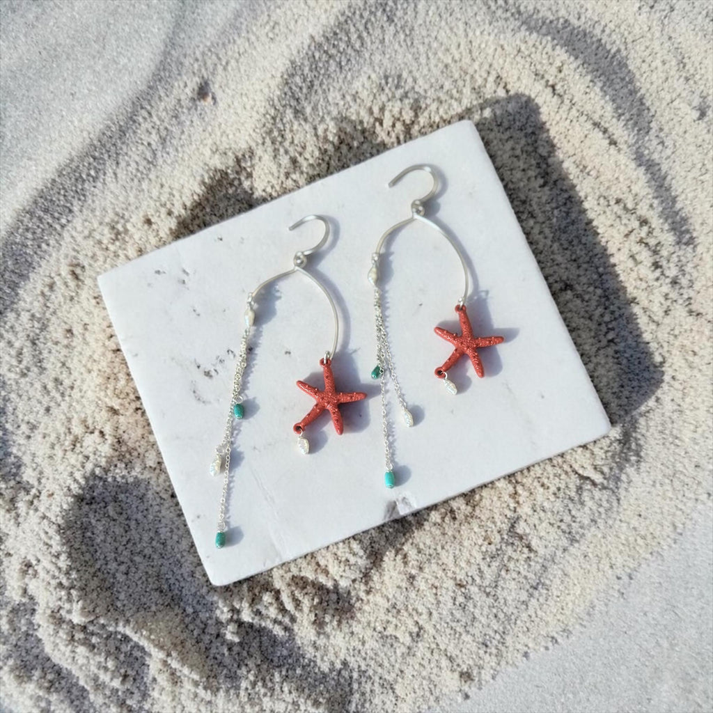 Coral Starfall Drop Earrings