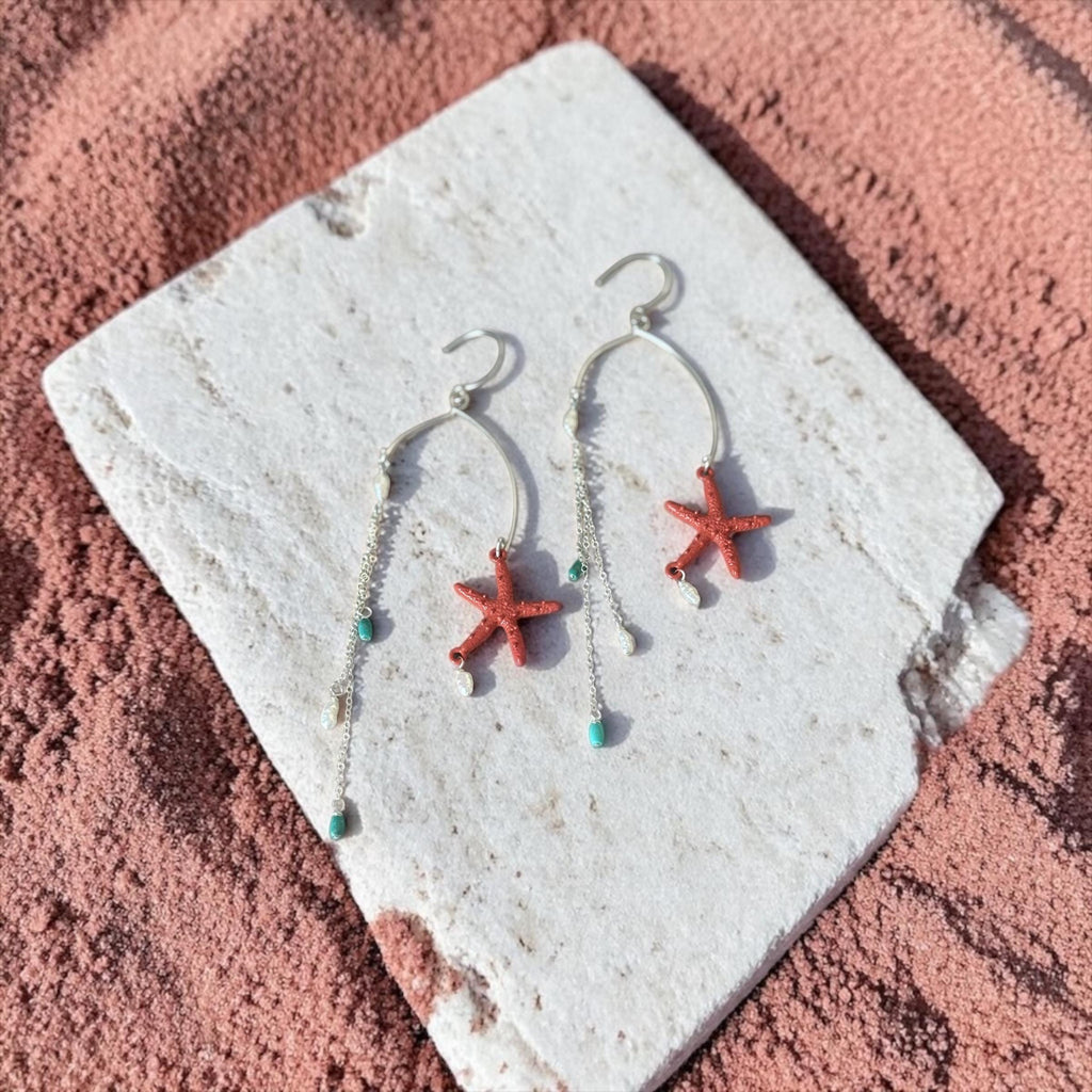 Coral Starfall Drop Earrings