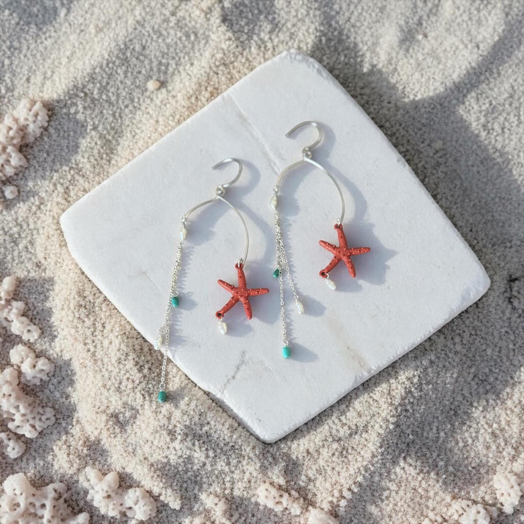 Coral Starfall Drop Earrings