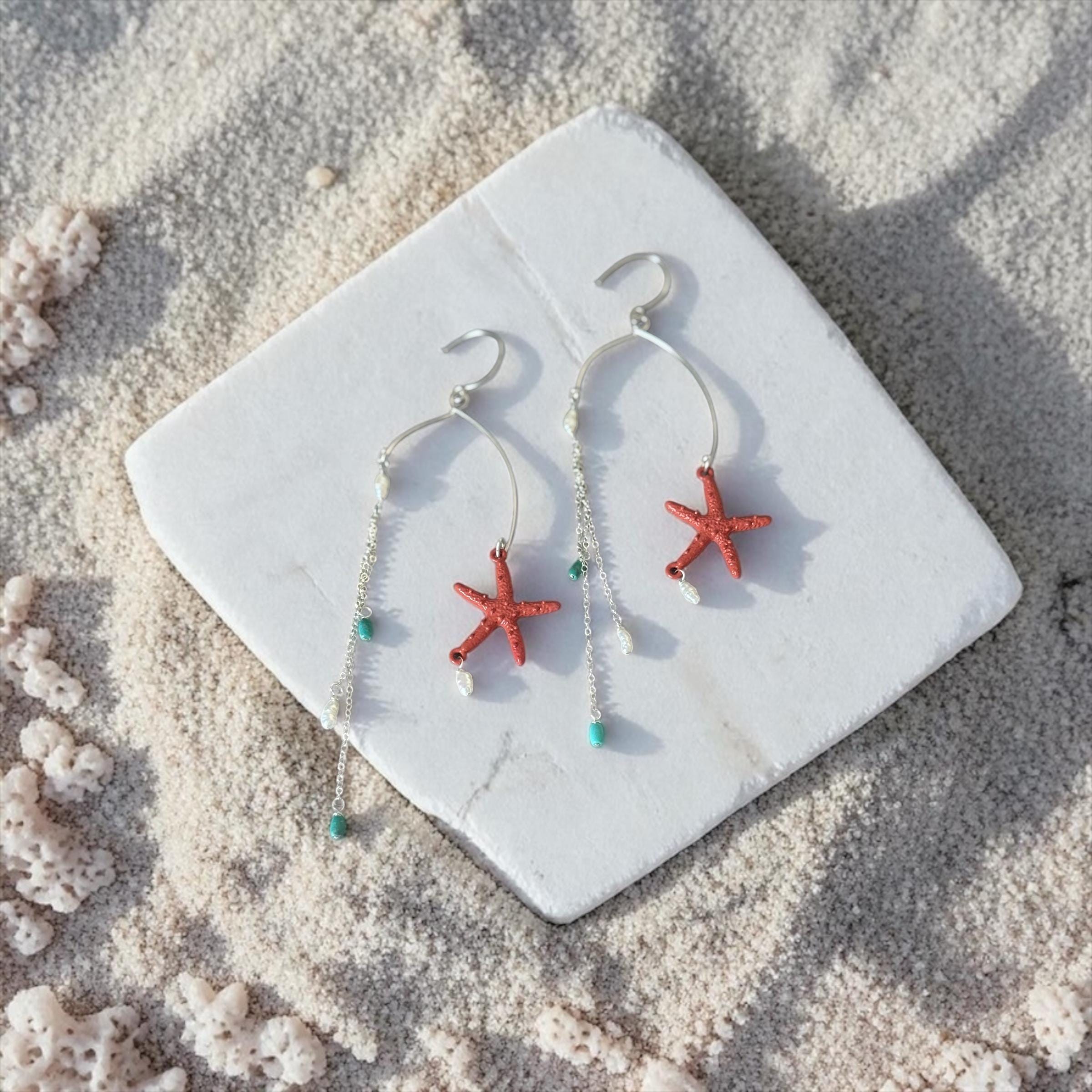 Coral Starfall Drop Earrings