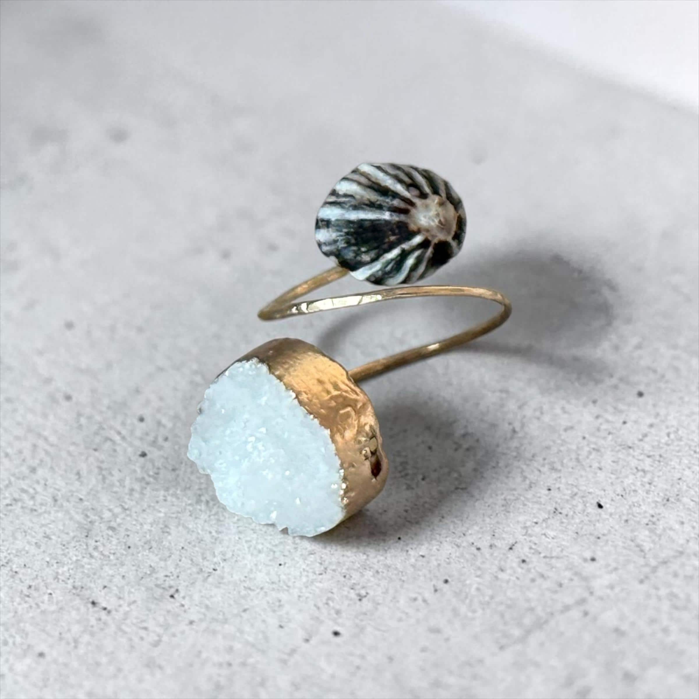 Golden Tide Hammered Duality Ring