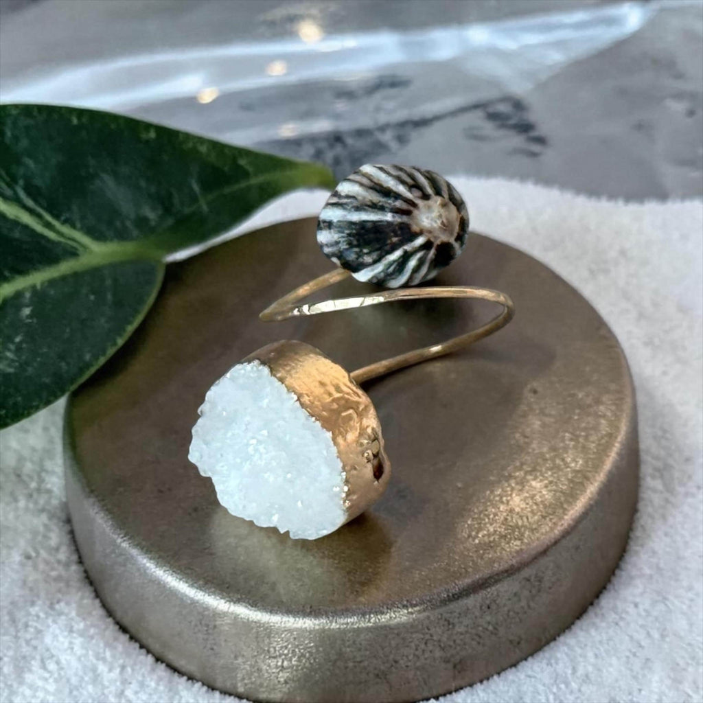 Golden Tide Hammered Duality Ring
