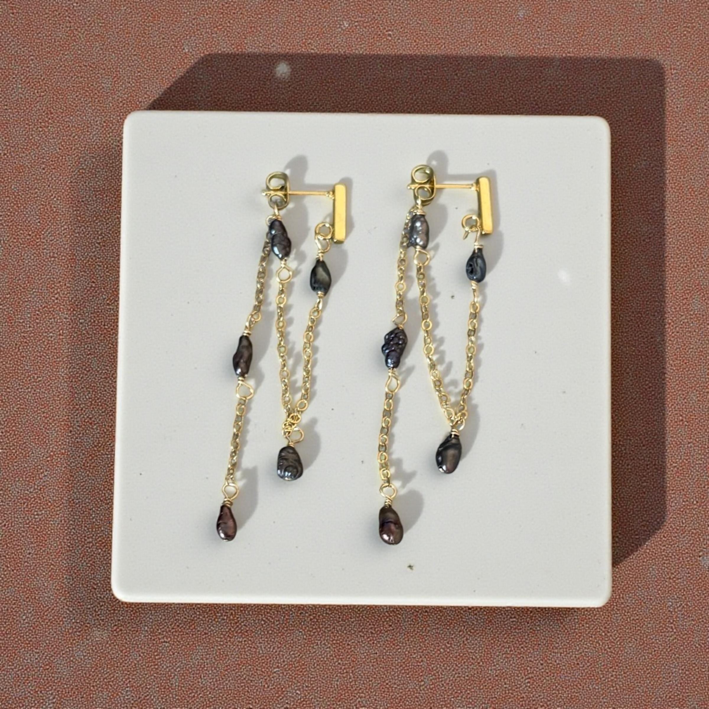 Raven Cascade Pearl Earrings