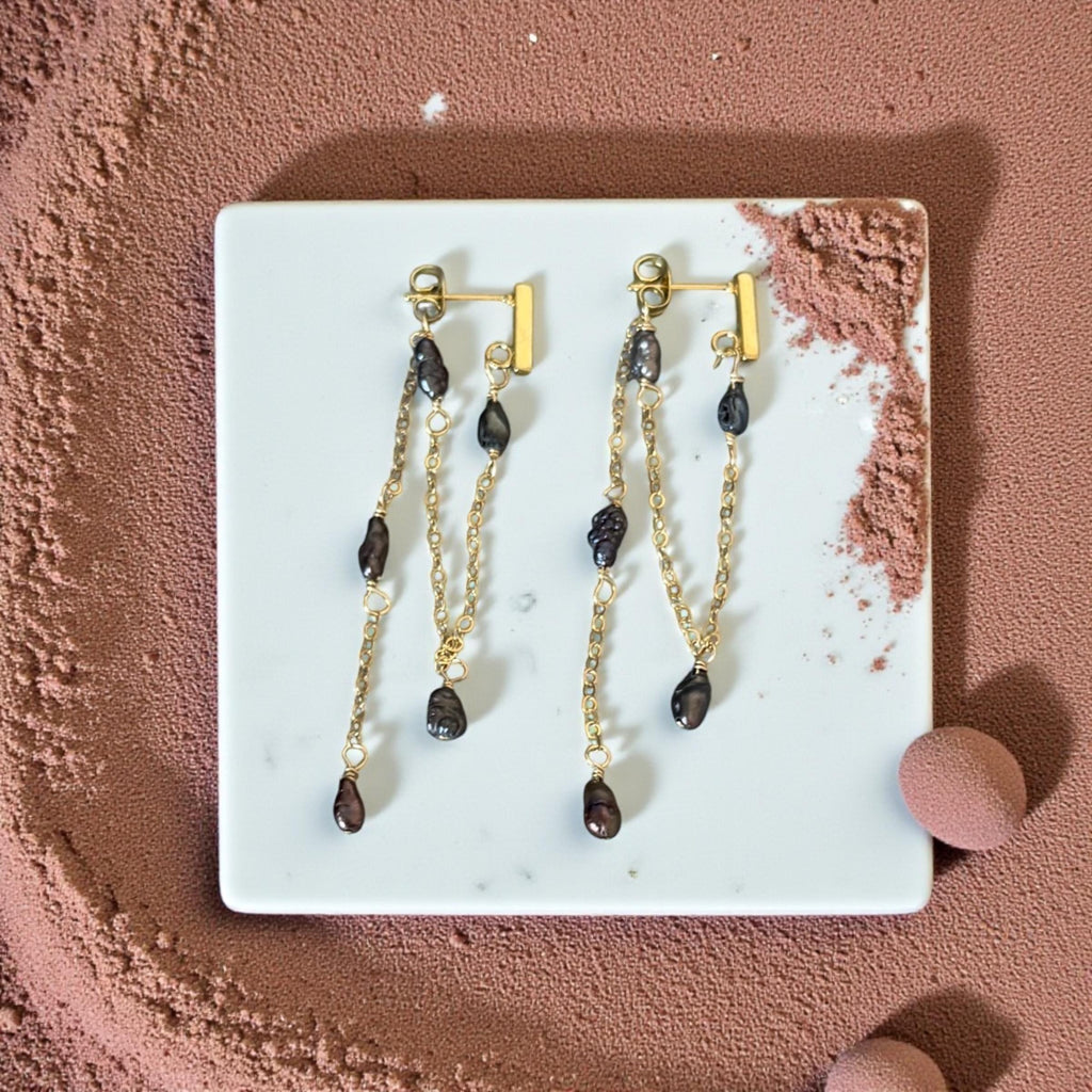 Raven Cascade Pearl Earrings