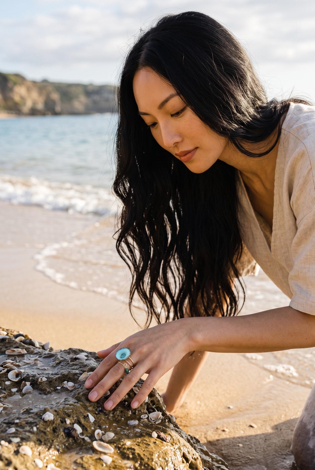 Tidal Opihi Hammered Hawaiian Ring