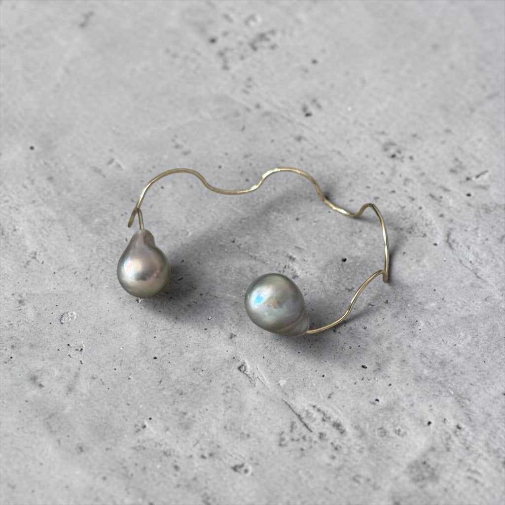 Baroque Golden Wave Pearl Cuff Bracelet