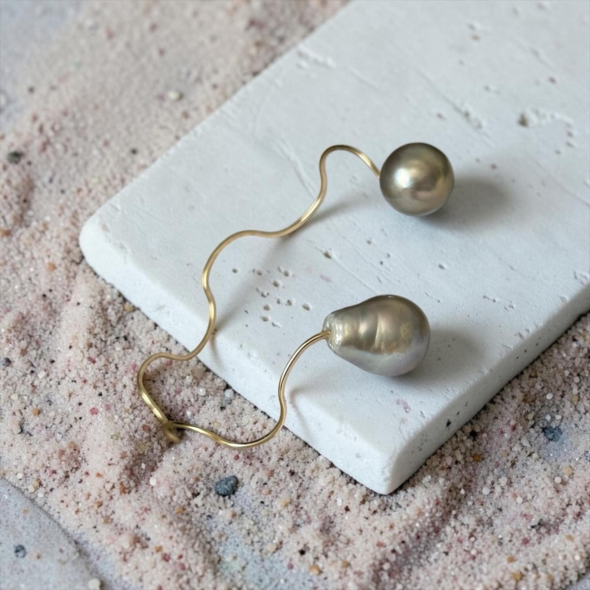 Baroque Golden Wave Pearl Cuff Bracelet