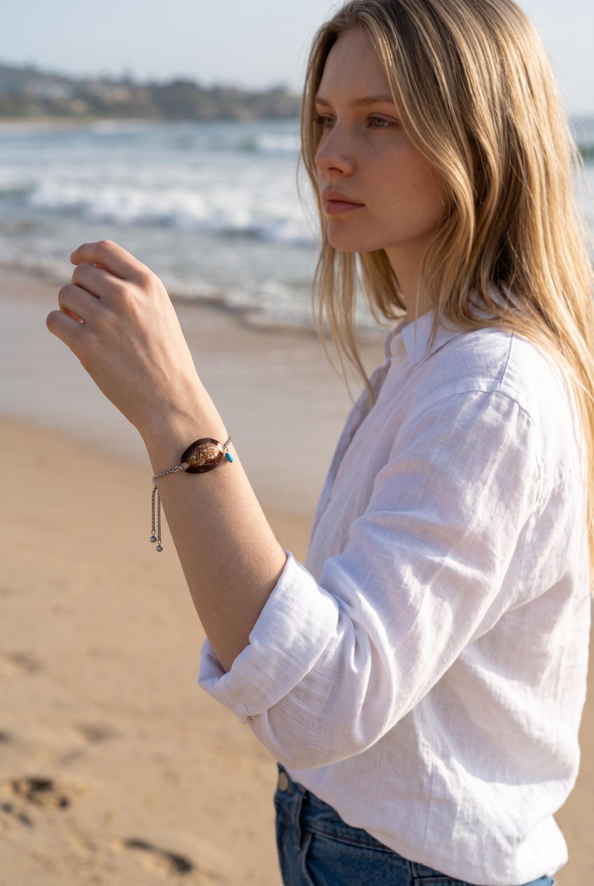 Sea Goddess Cowrie Bolo Bracelet - Sterling Silver