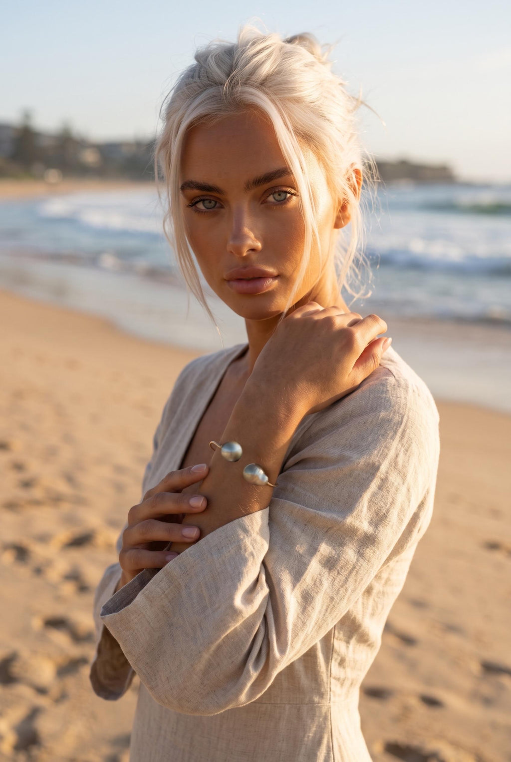 Baroque Golden Wave Pearl Cuff Bracelet