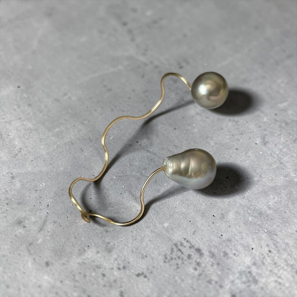 Baroque Golden Wave Pearl Cuff Bracelet
