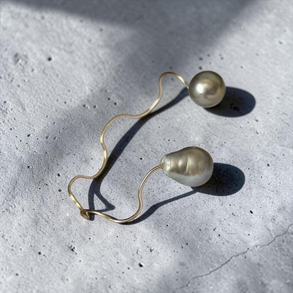 Baroque Golden Wave Pearl Cuff Bracelet