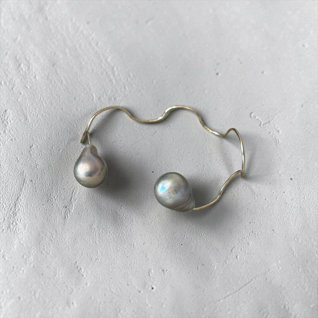 Baroque Golden Wave Pearl Cuff Bracelet