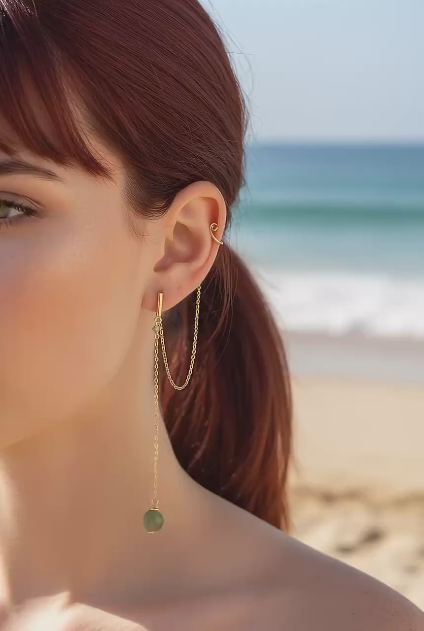 Jade Dagger Chain Drop Earrings